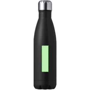 A drink bottle in matte black with a silver lid, featuring a logo on the side.