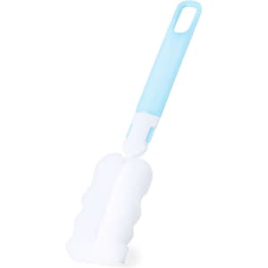 A tool with a light blue handle and a white scoop end, designed for easy gripping and handling.