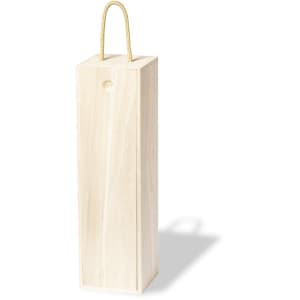 A wooden gift box in pale colour with a rope handle, designed for hampers or gift packaging.