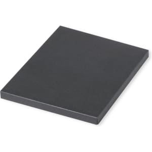 A square, black notebook with a smooth cover, featuring a logo on the front.