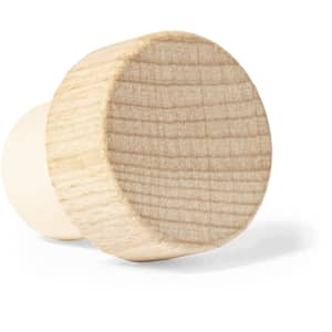 A wooden drink bottle stopper with a smooth finish and a round shape, featuring a light wood grain texture.