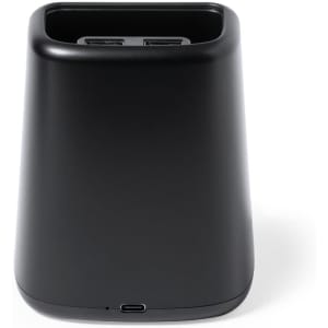 A black multifunction pencil holder featuring USB ports and a sleek design, suitable for charging devices.