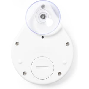 A white timer device with a clear cover and a suction cup on the back. It has no visible branding.