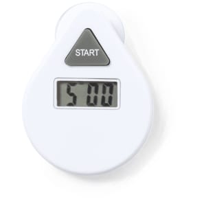 A white digital timer with a triangular start button and a clear display showing "5.00".