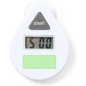 A white timer in a teardrop shape with a digital display showing "5:00" and a black START button.