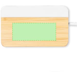 A bamboo USB hub featuring a light green section for customisation, with a white top surface.