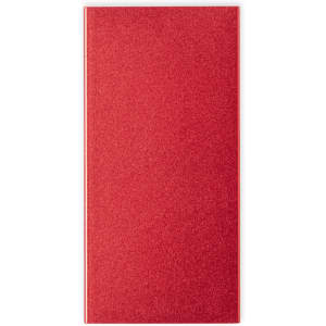 A red power bank with a glossy finish and a logo on the surface.