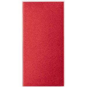 A red glittery power bank featuring a sleek design and a logo on the surface.