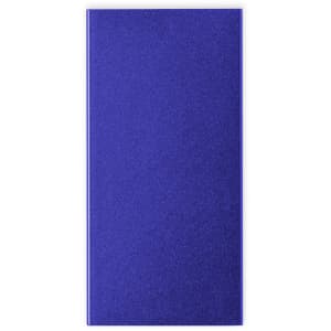 A purple power bank with a glittery finish and a branding logo on its surface.
