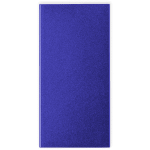 A purple power bank with a smooth finish, featuring a logo on its surface.