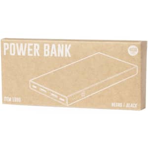 A black power bank in a kraft paper box with a simple design and a logo. The product capacity is 4000 mAh.