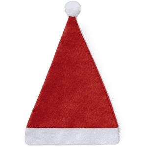 A red Christmas hat with a white trim and a pom-pom on top. The hat is soft and felt-like in texture.