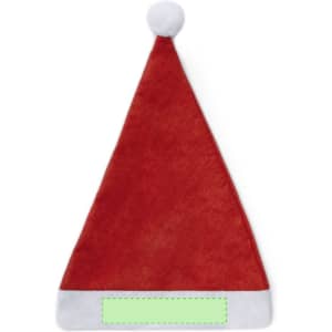 A red Christmas hat with a white trim and a pom-pom on top, featuring an area for personalisation.