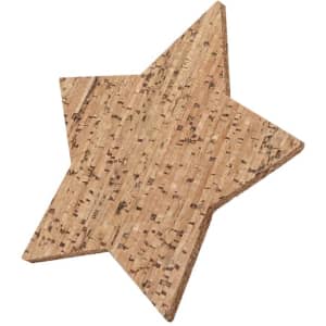 A star-shaped cork coaster featuring a natural wood texture. It has a simple and rustic design.
