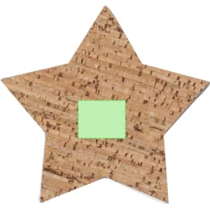 A star-shaped cork coaster featuring a central green area. The overall colour is natural cork.