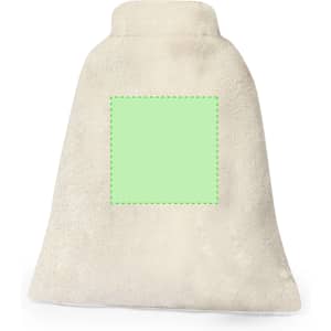 A beige fabric bag featuring a green square patch, suitable for use in various games and activities.
