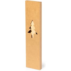 A wooden piece in a light brown finish with a cutout of a Christmas tree design. It features a simple and elegant form.
