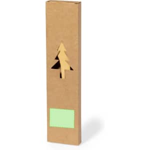 A brown cardboard box featuring a tree cut-out, containing BBQ utensils in a recyclable design.