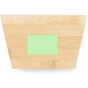 A wooden nutcracker made from bamboo with a rectangular cutout in the centre, featuring a light green border.