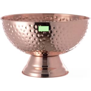 A copper champagne bucket with a textured surface, featuring a round shape and a pedestal base.
