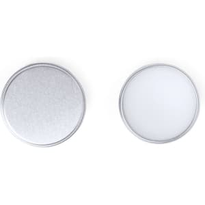 A round silver tin with a smooth lid and a clear interior, suitable for lip balm or similar products.