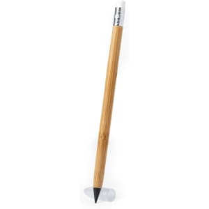 A grey-lead pencil with a silver eraser, featuring a bamboo body and a clear cap.