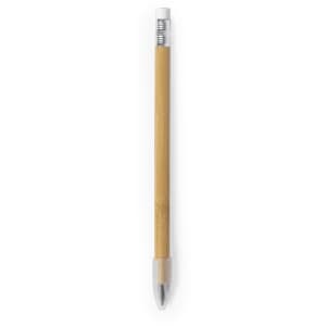 A grey-lead pencil with a natural bamboo body, featuring a white eraser and a silver grip. It includes branding.