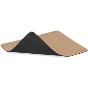 A mousepad featuring a cork top surface and a black rubber underside, designed for office use.