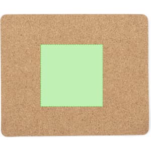 A cork mousepad featuring a square area in a bright green colour, with rounded corners and a textured surface.