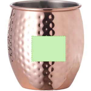 A copper-coloured mug with a polished and textured surface, featuring a blank area for customisation.