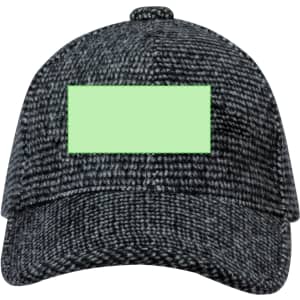 A grey cap with a textured fabric and a blank area for branding or customisation.