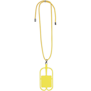 A bright yellow lanyard with a clipped holder. The design features a smooth, elongated shape.