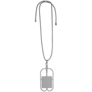 A grey lanyard with an adjustable cord and a rectangular holder for ID cards or badges.