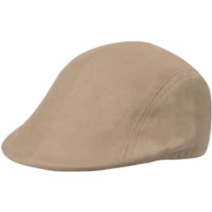 A tan cap featuring a smooth design and a logo, suitable for casual wear.