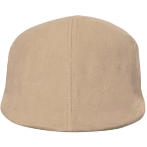 A beige cap with a sleek, rounded design, featuring a branding logo. Perfect for headwear promotions.