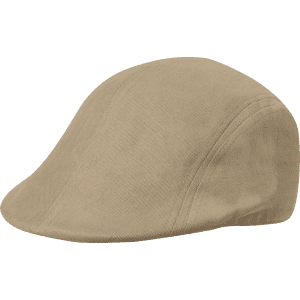 A light tan cap with a curved shape and soft fabric, featuring a small logo on the side.