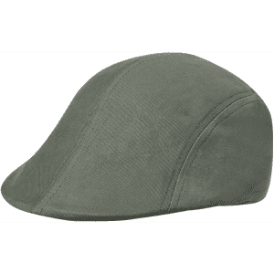 A green flat cap with a smooth finish and stylish design, featuring a logo on the side.