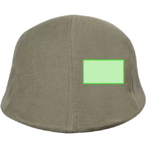 A khaki cap with a rounded shape and a blank space for branding. It features a back view design.
