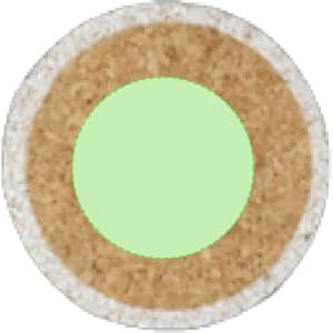 A round game piece with a cork edge and a bright green centre. It features a simple design with no text.