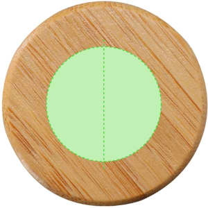 A drink bottle lid made of bamboo, featuring a circular green insert at the centre.