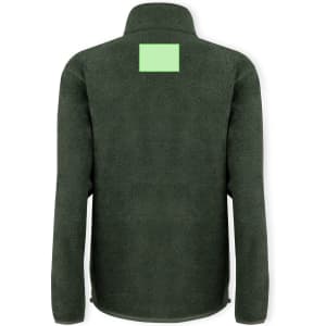 A green polar fleece jacket with a collar and a blank logo area on the back.