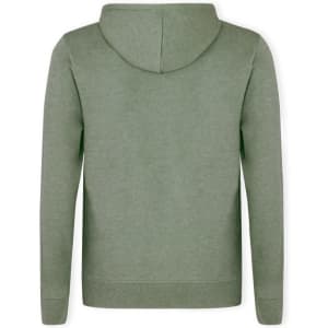 A green adult sweatshirt with a hood and long sleeves, featuring a simple design and a logo.