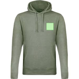 A green Landon adult sweatshirt featuring a front kangaroo pocket and a logo on the chest area.