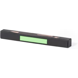 A stylus touch ball pen in a black packaging box with a green section, featuring a logo on the box.