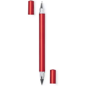 A red pencil pen with a sleek metallic finish and silver accents, including a cap.