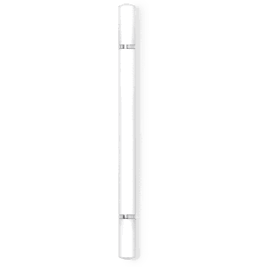 A sleek white pencil pen with metallic accents and a logo. Ideal for writing and drawing.
