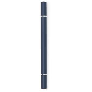 A navy blue pen with silver accents and a sleek, cylindrical design. It features a branding logo.