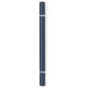 A dark blue pencil pen with silver accents and a sleek design, featuring branding.