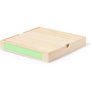 A wooden Sudoku skill game box featuring a light green labelled section on one side.