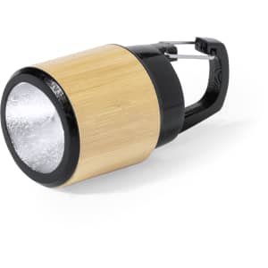 A bamboo torch with a black plastic base and a carabiner clip, designed for keyring attachment.